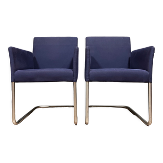 Pair of Walter Knoll armchairs in blue fabric and chromed metal