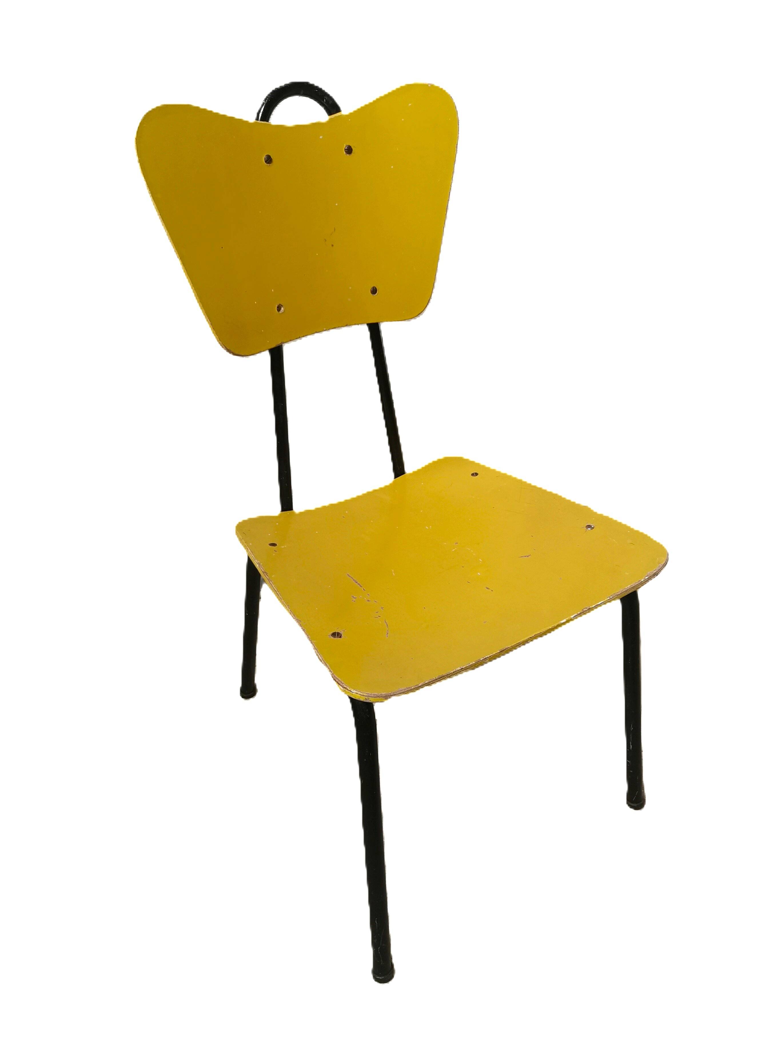 Yellow Jacques HITIER chair, vintage 50s