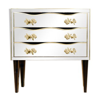 Mirrored chest of drawers with three drawers and bronze punches (1969)