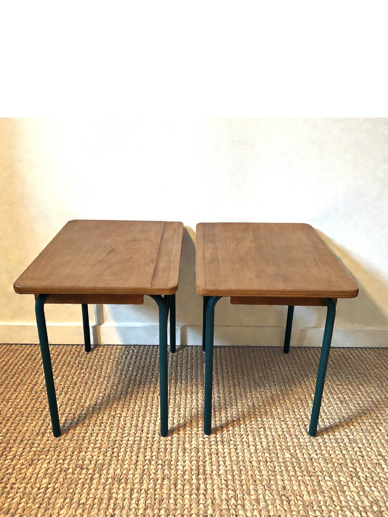 Pair of vintage wood and metal bedside tables