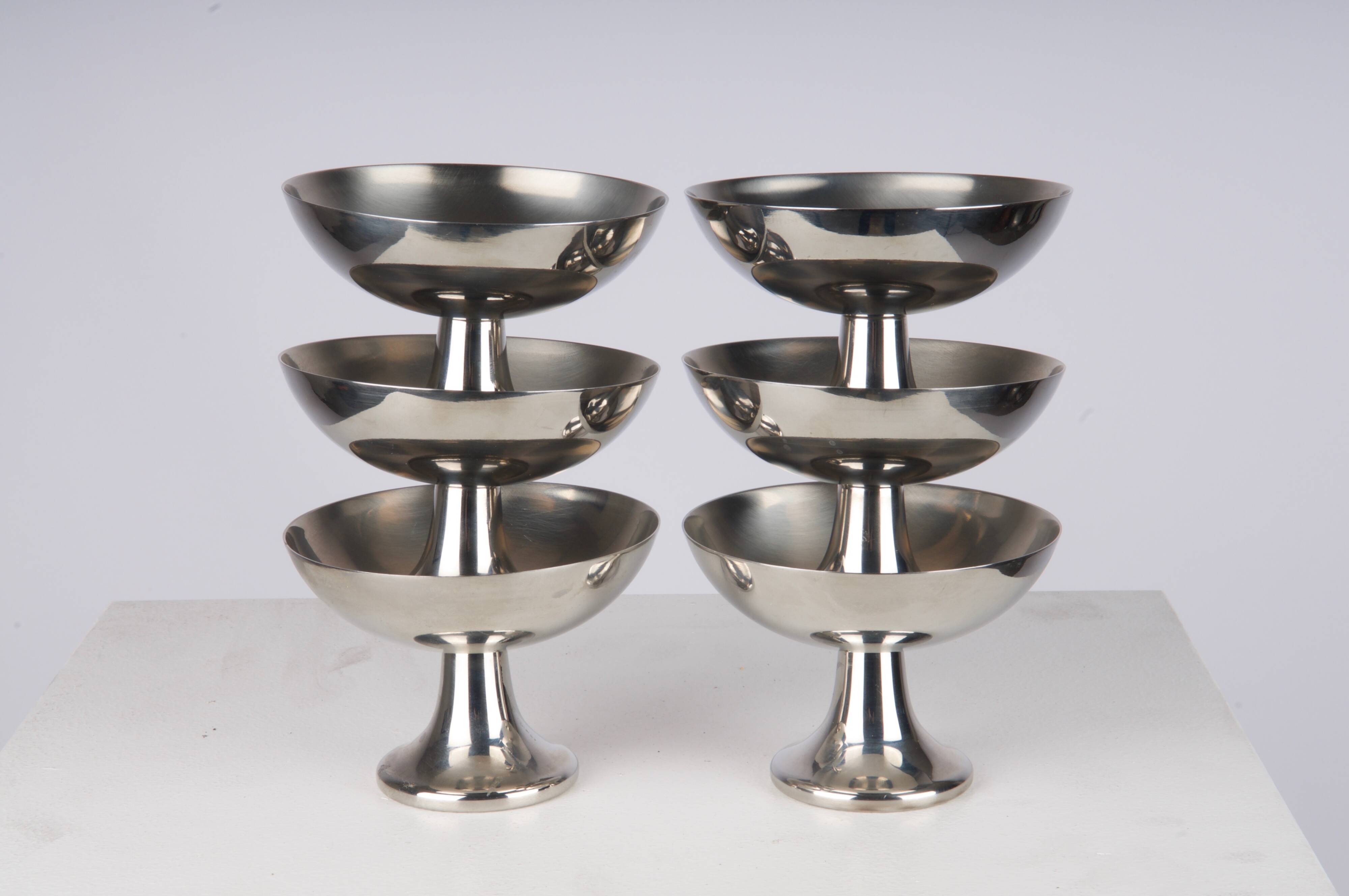 Set of 6 Alfra Alessi ice cream cups in 10/18 stainless steel