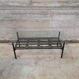 table basse fer forgé verre laiton vintage 1950