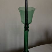 XXL tulip candle holder in blown green glass from the 1960s