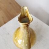 Handmade Ceramic Pitcher: 1970s LKC Pottery, Yellow Brown Glaze