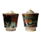 Pair of vintage 80s-90s Japanese-style stoneware pots, studio pottery, handcrafted and signed