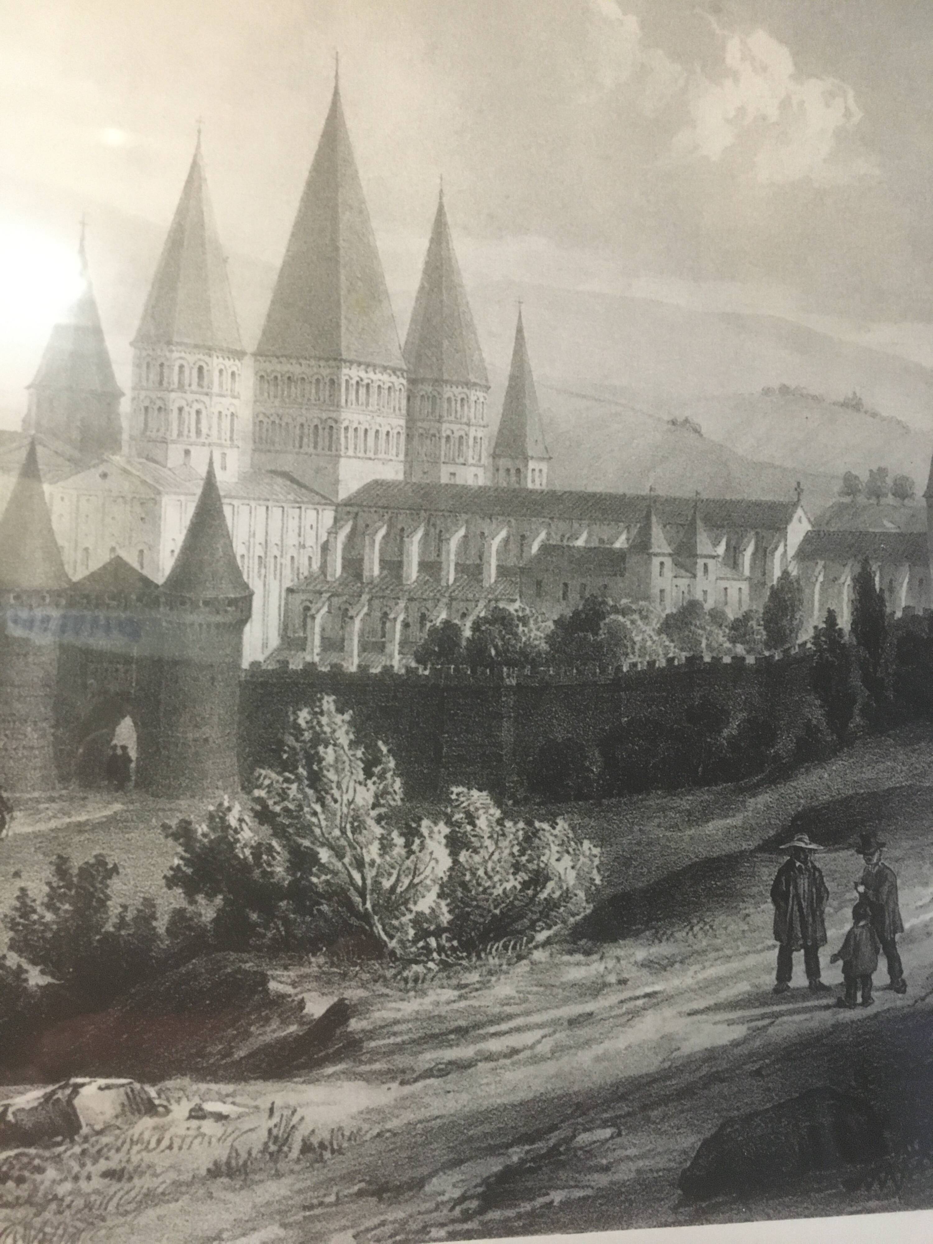 Cluny Abbey engraving framed by E.Sagot late 19th century