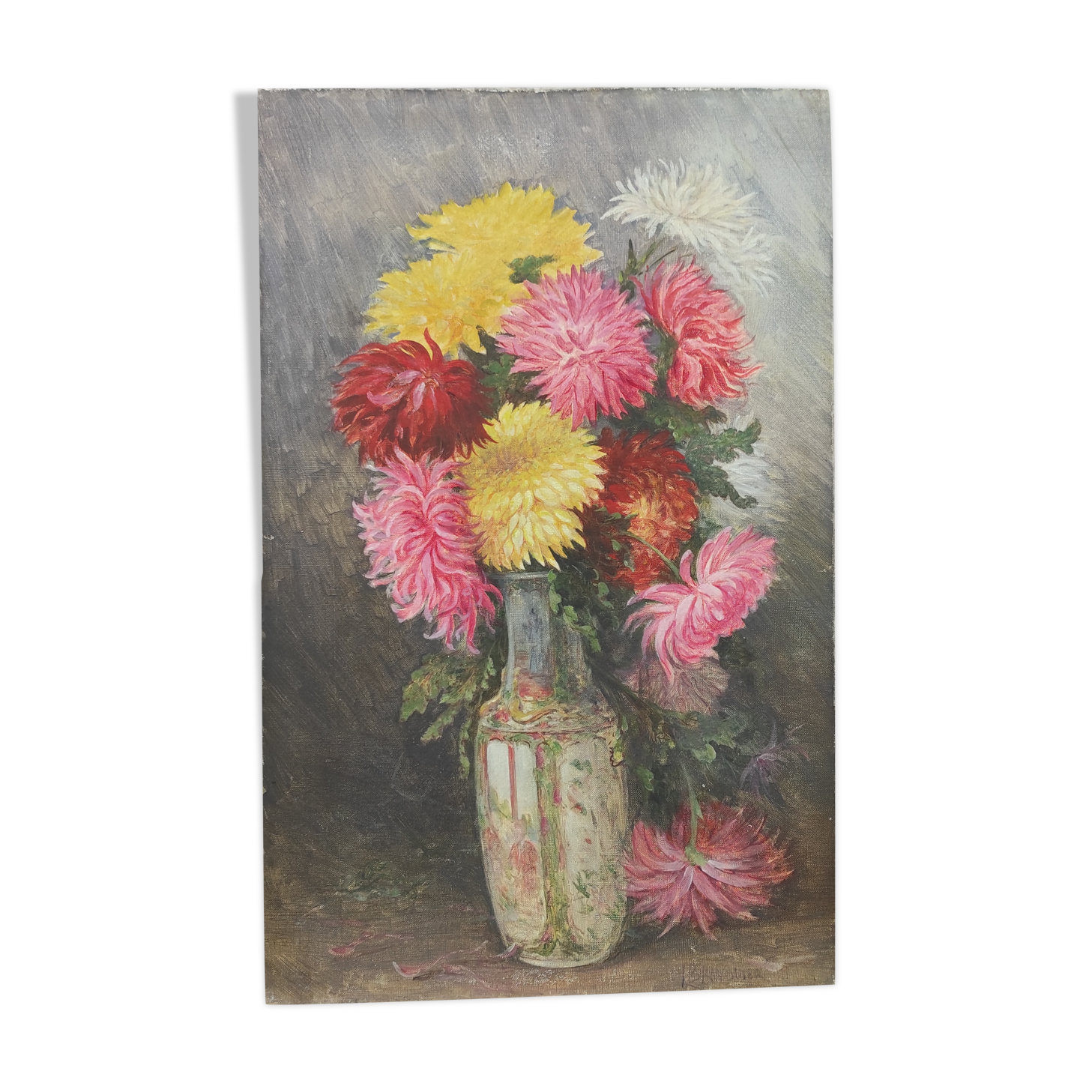 French Vintage signed oil painting of flowers
