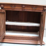 Henri II style double body in worked oak, original leaded stained glass windows