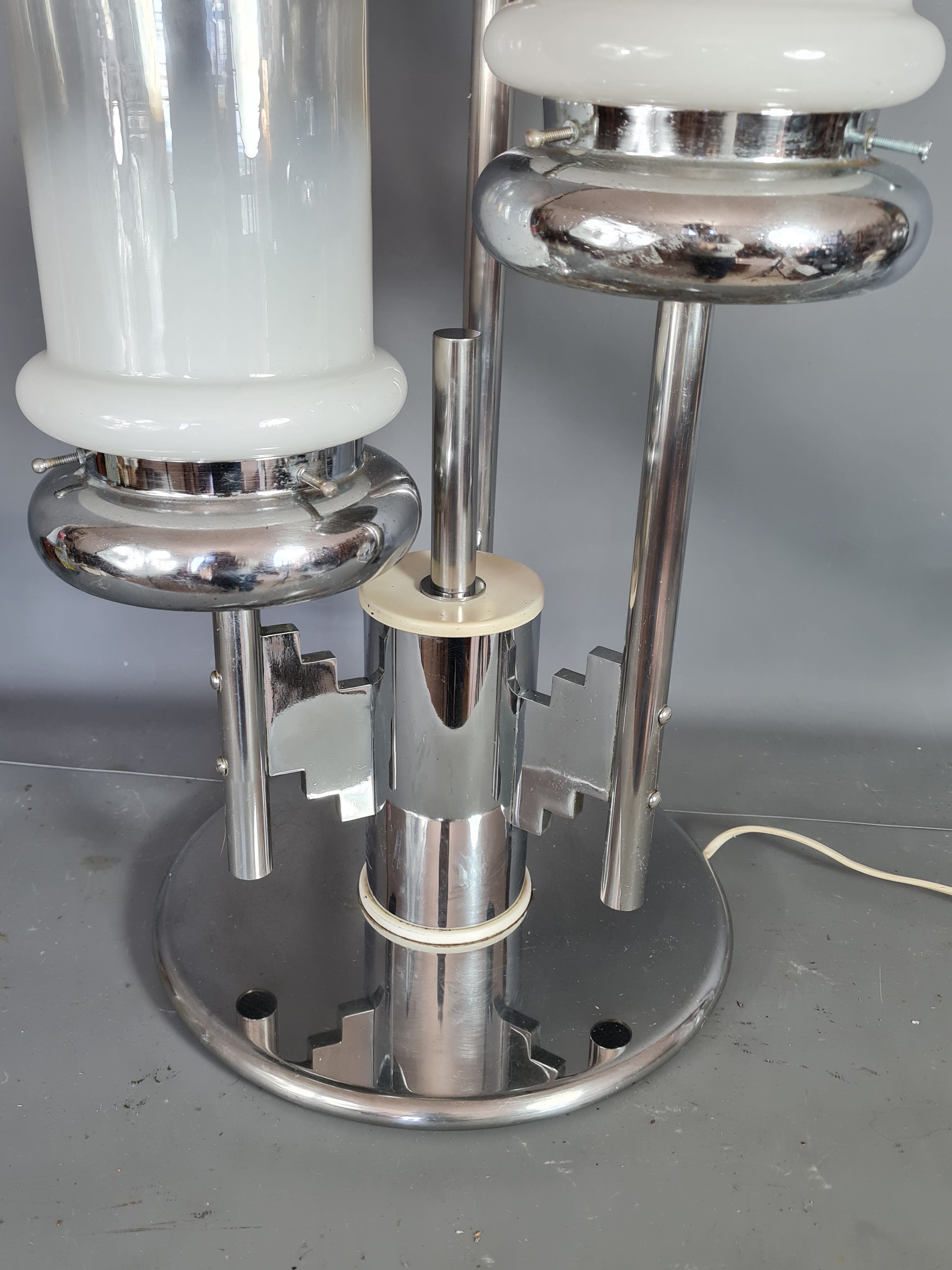 Chrome metal lamp and glassware Mazzega vintage 50s with Art-Deco connotation. H: 71 cm.