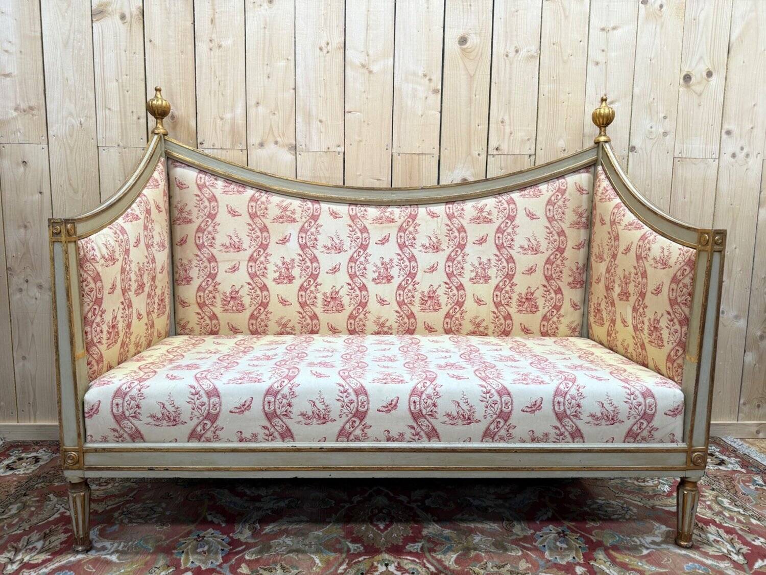 Salon canapé et paire de bergères – Époque Louis XVI – Bois réchampi et toi