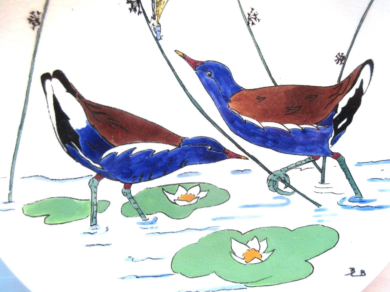 Game model plate signed gien, hunting birds, water hens