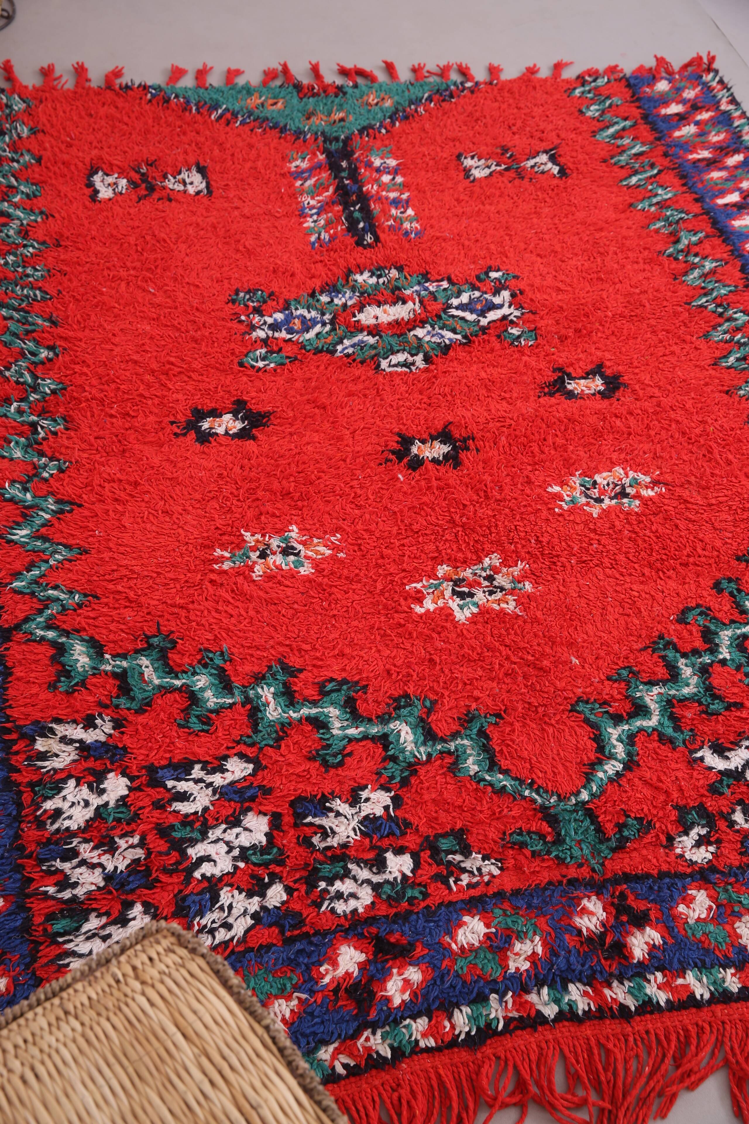 Red Vintage Moroccan Rug 167 x 190 cm - Berber Wool Rug - Handmade Rug Boho