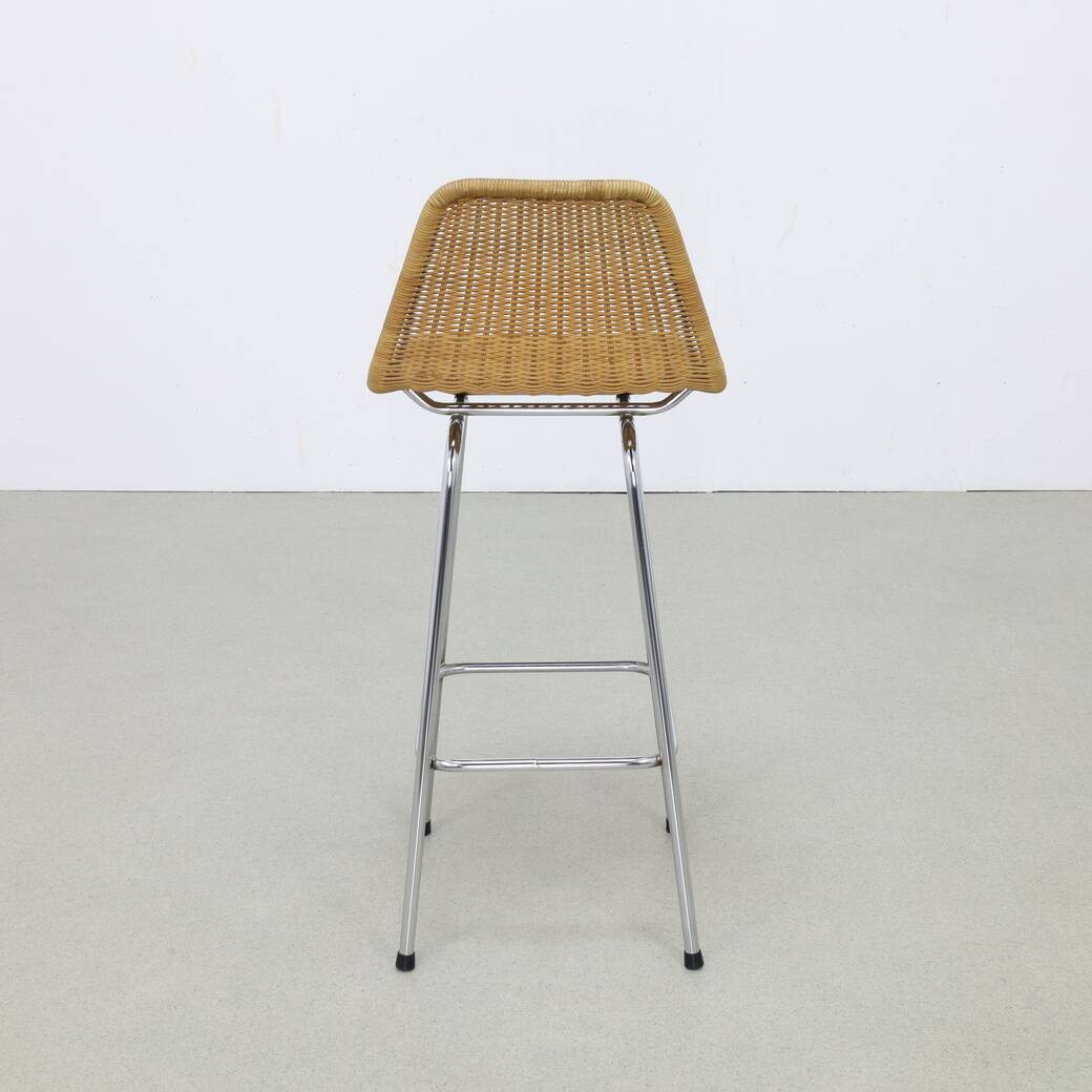 3x bar stool in rattan and chrome by rohé noordwolde, 1960s