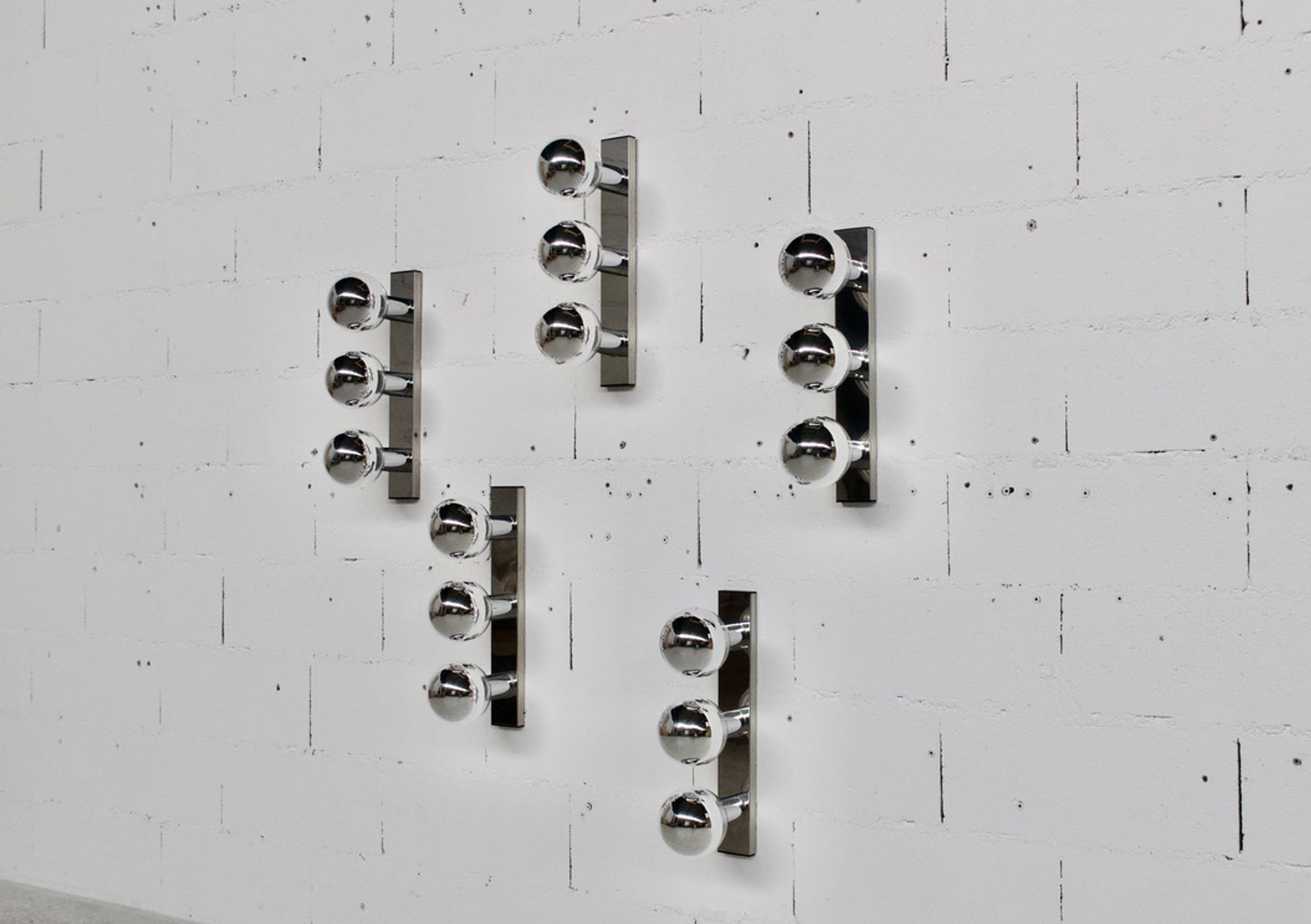 5 CHROME STEEL WALL LAMPS/CEILING LAMPS BY MOTOKO ISHII 70' YEARS EDITOR
