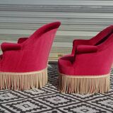 2 antique toad armchairs in red velvet