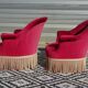 2 antique toad armchairs in red velvet