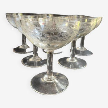 6 Guilloche champagne glasses – Art Nouveau