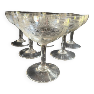 6 Guilloche champagne glasses – Art Nouveau