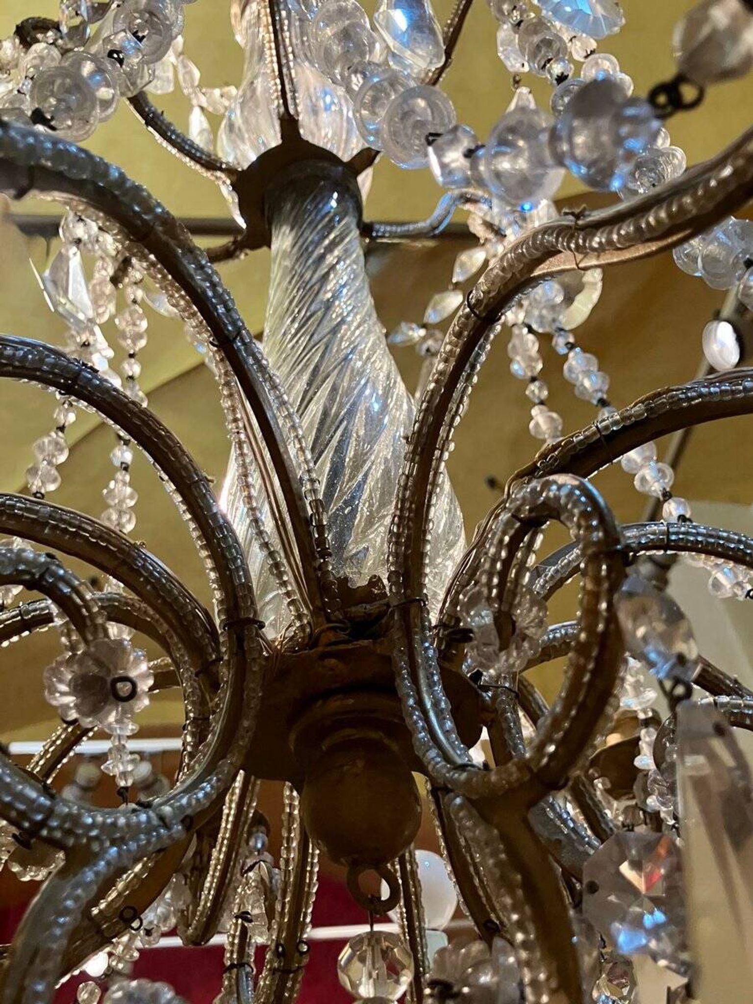 Italian Cut Crystal and Glass Beads Cage Chandelier, 1800s