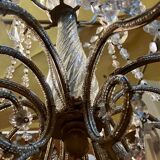 Chandelier en cage en cristal taillé et perles de verre italiennes, années 1800