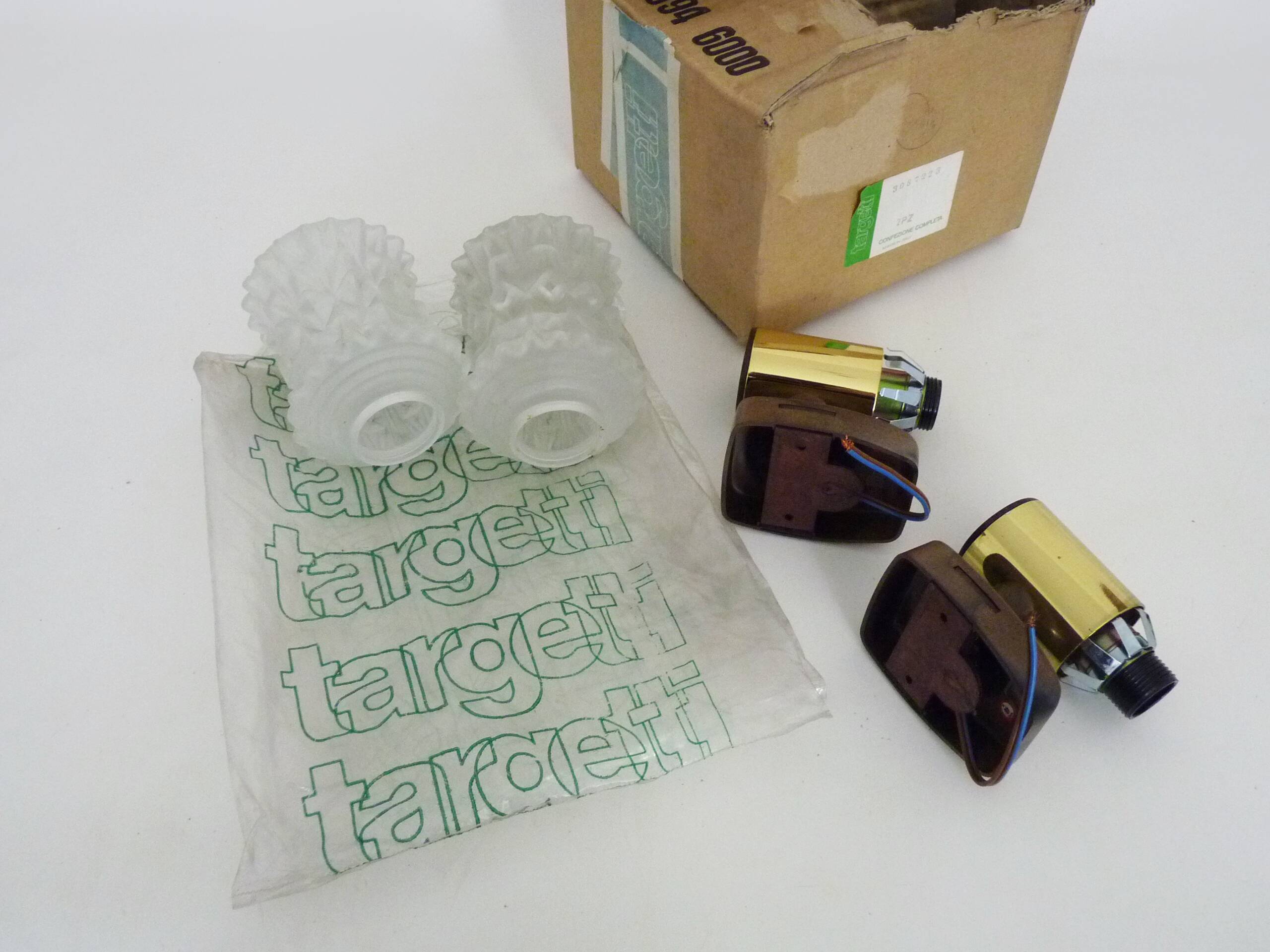 Pair of vintage Italian Targetti wall sconces in gold-tone metal