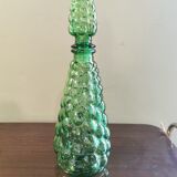 Vintage green bubble decanter and its 6 glasses