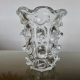 Schneider vase in crystal with prominent stretched texture, 1950s, signed.