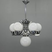Big Art Deco 6-flamming Chrome and Glass Chandelier, 1930s