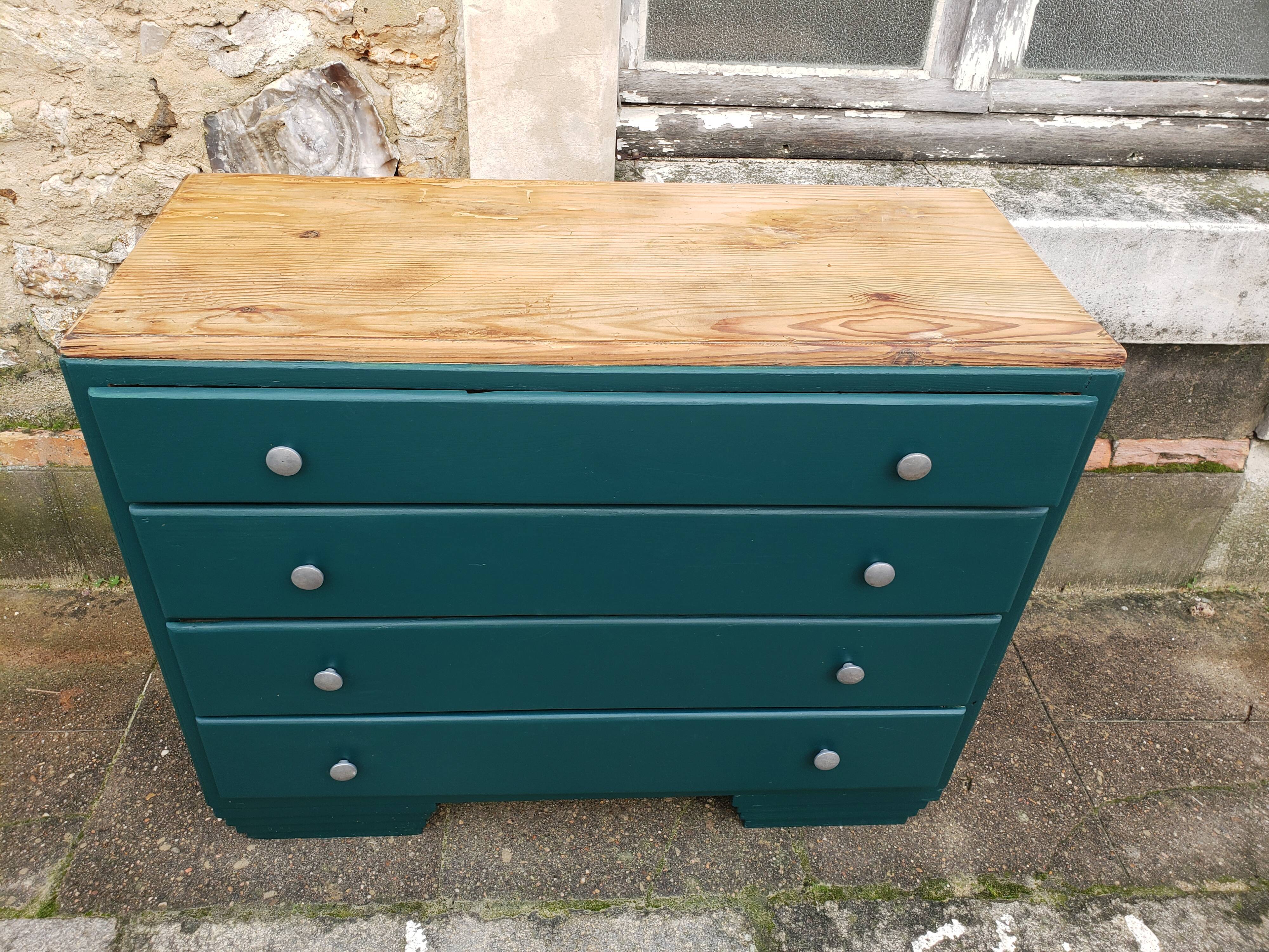 Deep turquoise and wood vintage dresser