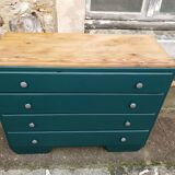 Commode vintage turquoise profond et bois