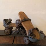 Wooden and metal roller skates