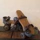 Wooden and metal roller skates