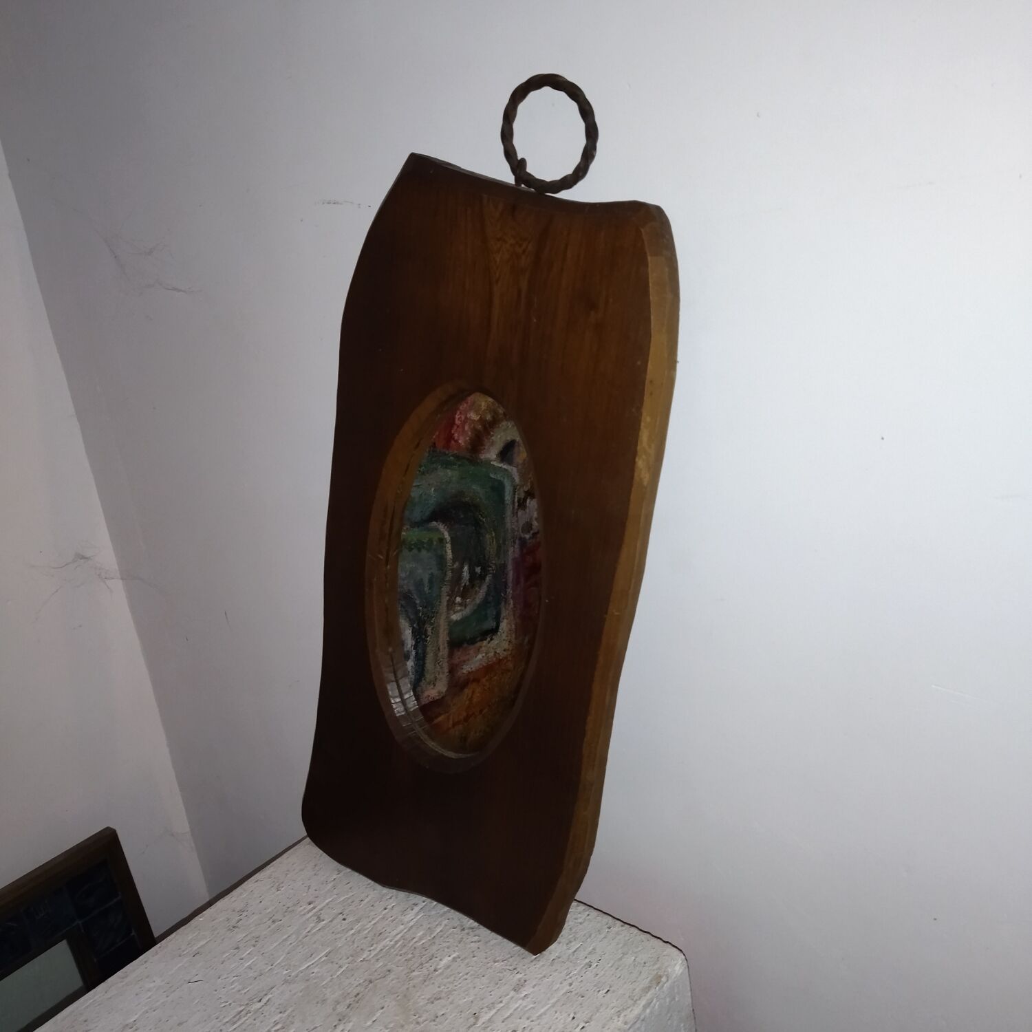 Miroir années 50 cadre bois forme libre