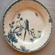 Round dish, opaque porcelain of Gien, provencal, blue bird