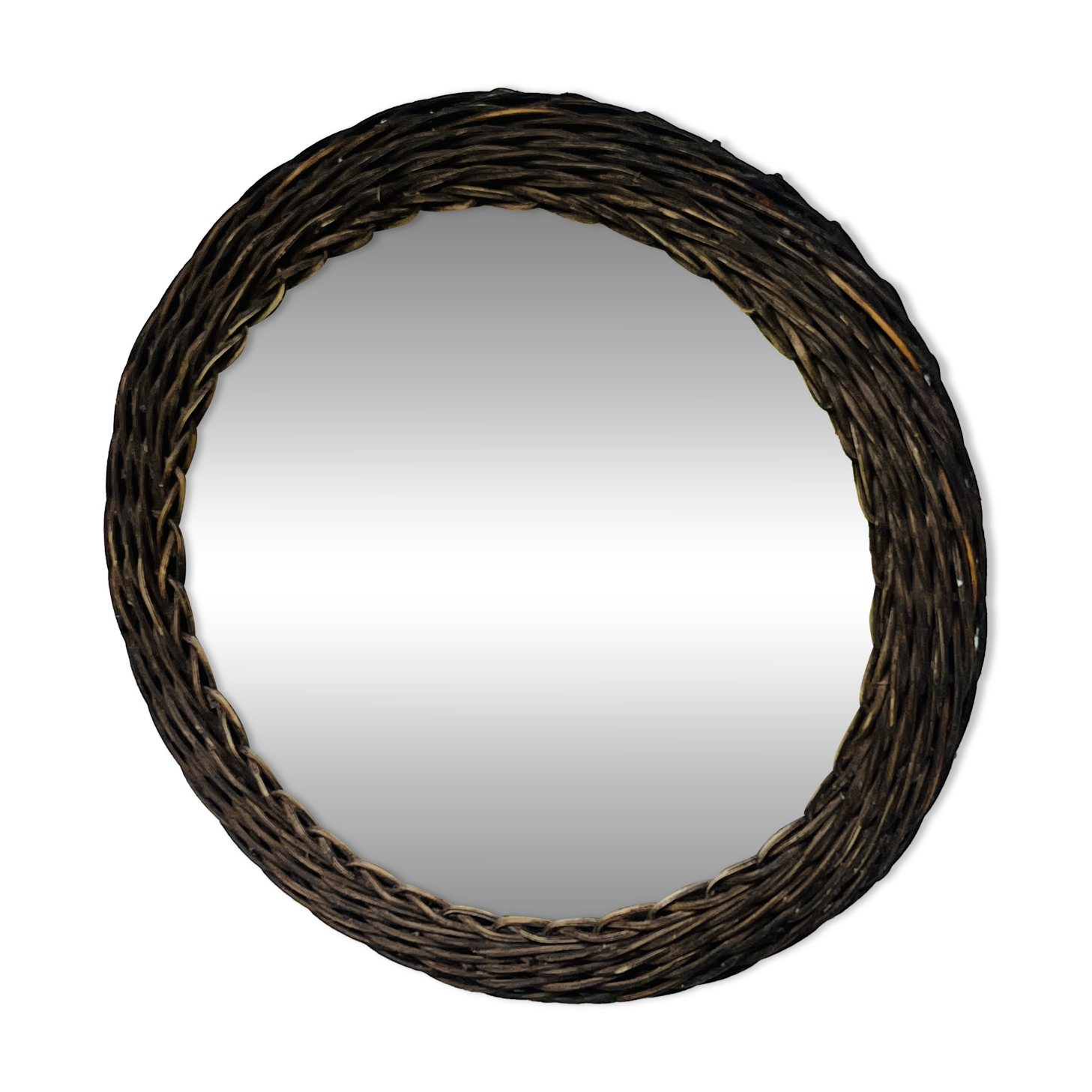 Vintage sun mirror in woven wicker