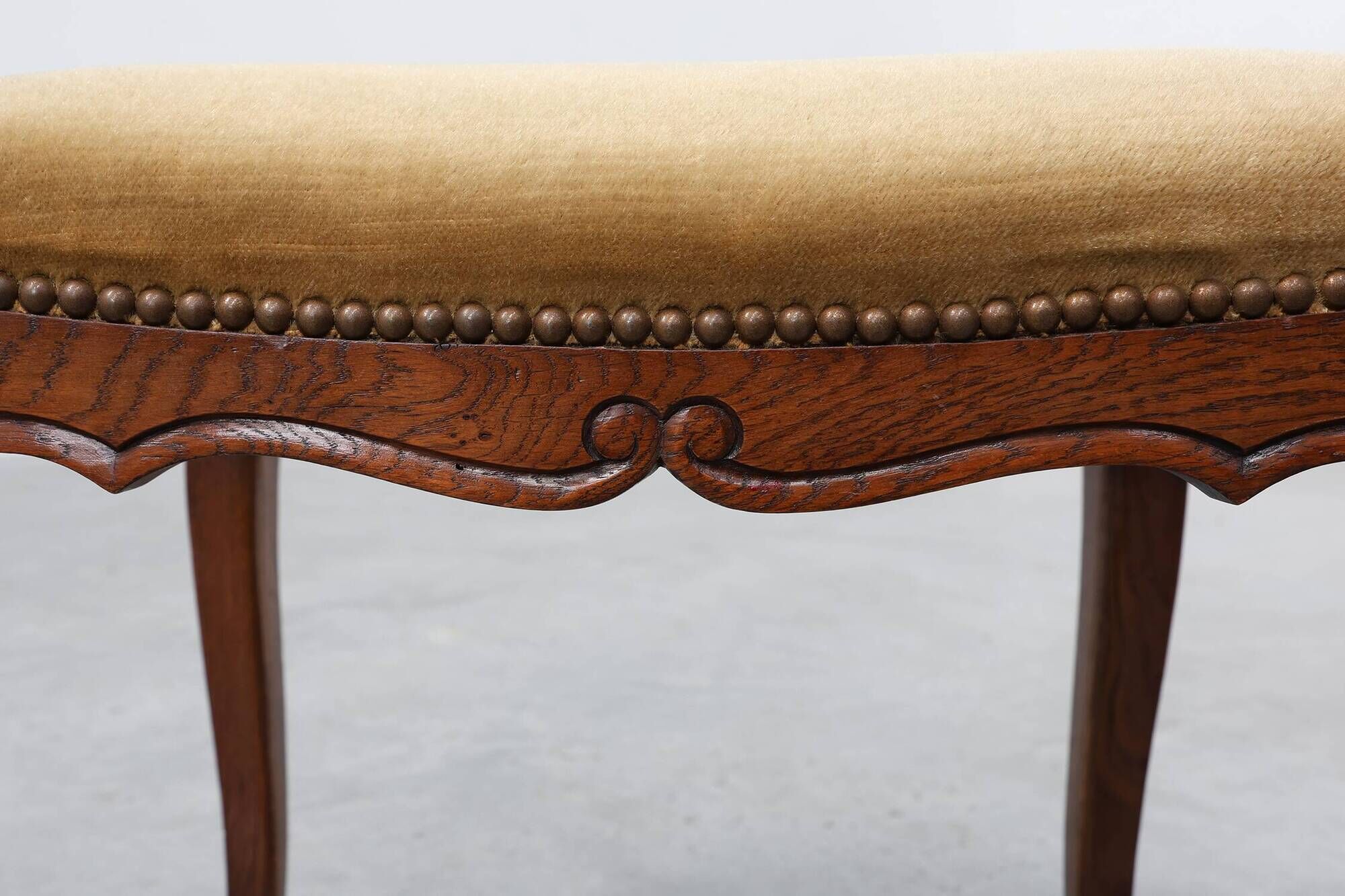 Louis XV Style Walnut Stool with Cabriole Legs and Velvet Seat, France, 20t