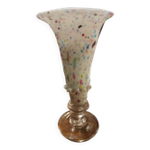 Opaline blown glass cornucopia vase – multicoloured inclusions – Murano style