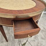 Louis XVI style mahogany bouillotte table in marquetry and bronze