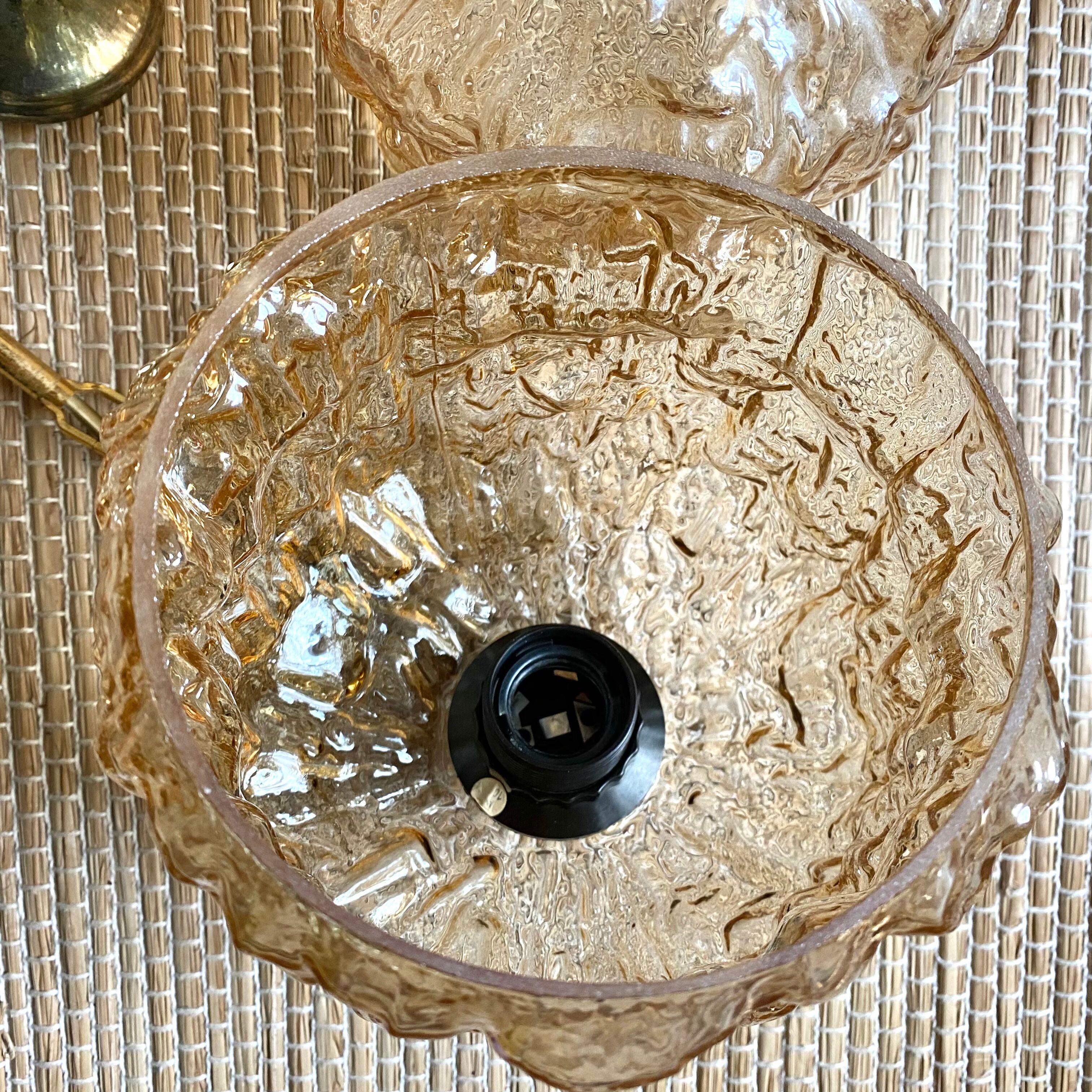 Pair of vintage amber glass pendant lamps