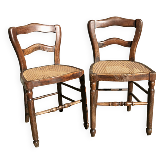 Pair of caned and turned wood chairs, circa 1920