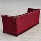 1970s, Danish 3-seater drop arm "Spanish" sofa, red furniture velour.