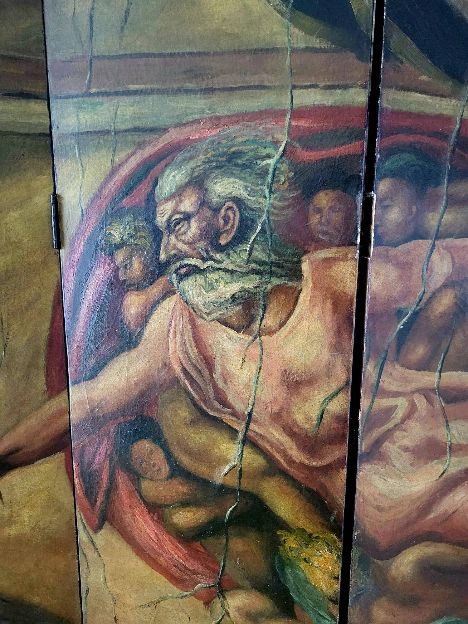 Rare paravent Art déco peint à la main dans le style de Michel-Ange