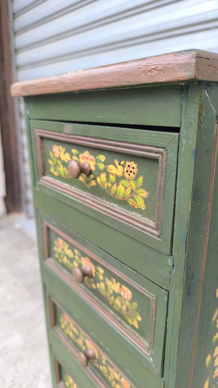 Hand-painted beechwood chest of drawers, 1950s