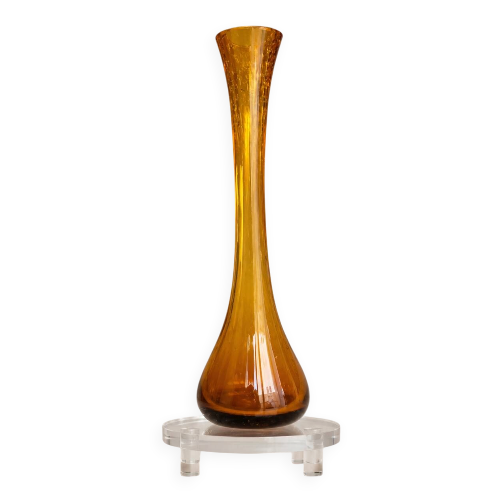 Vase Soliflore Vintage Années 70 Verre Bullé Ambre – 39 cm – Décoration