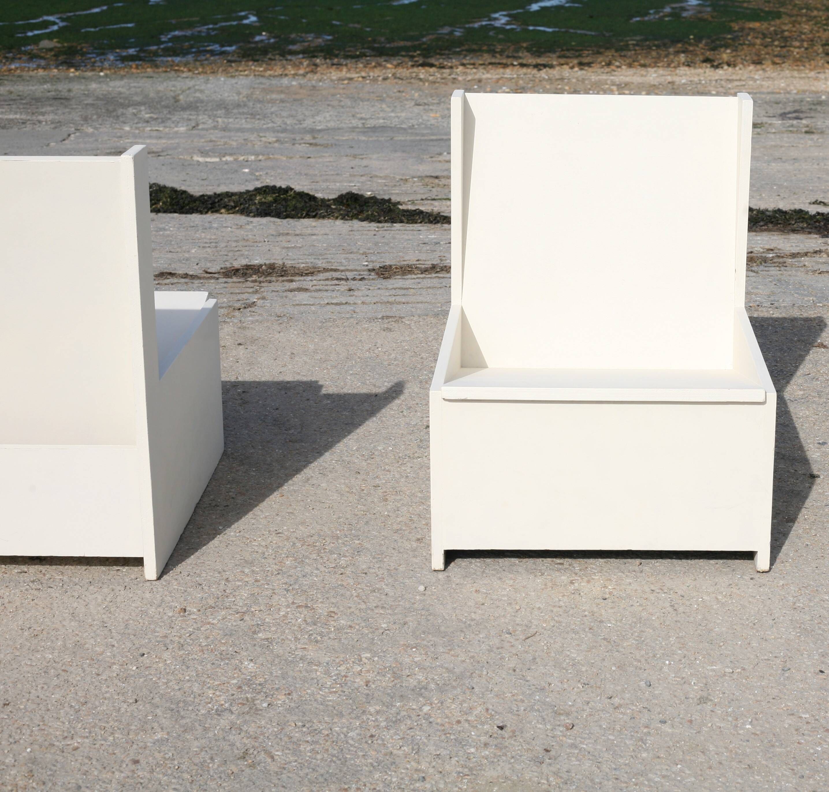 set de 3 fauteuils brutalistes, boit peint, années 60