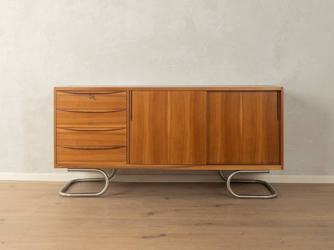 1950s sideboard, partly solid, walnut veneer, Bauhaus design, attributed to Franz Ehrlich