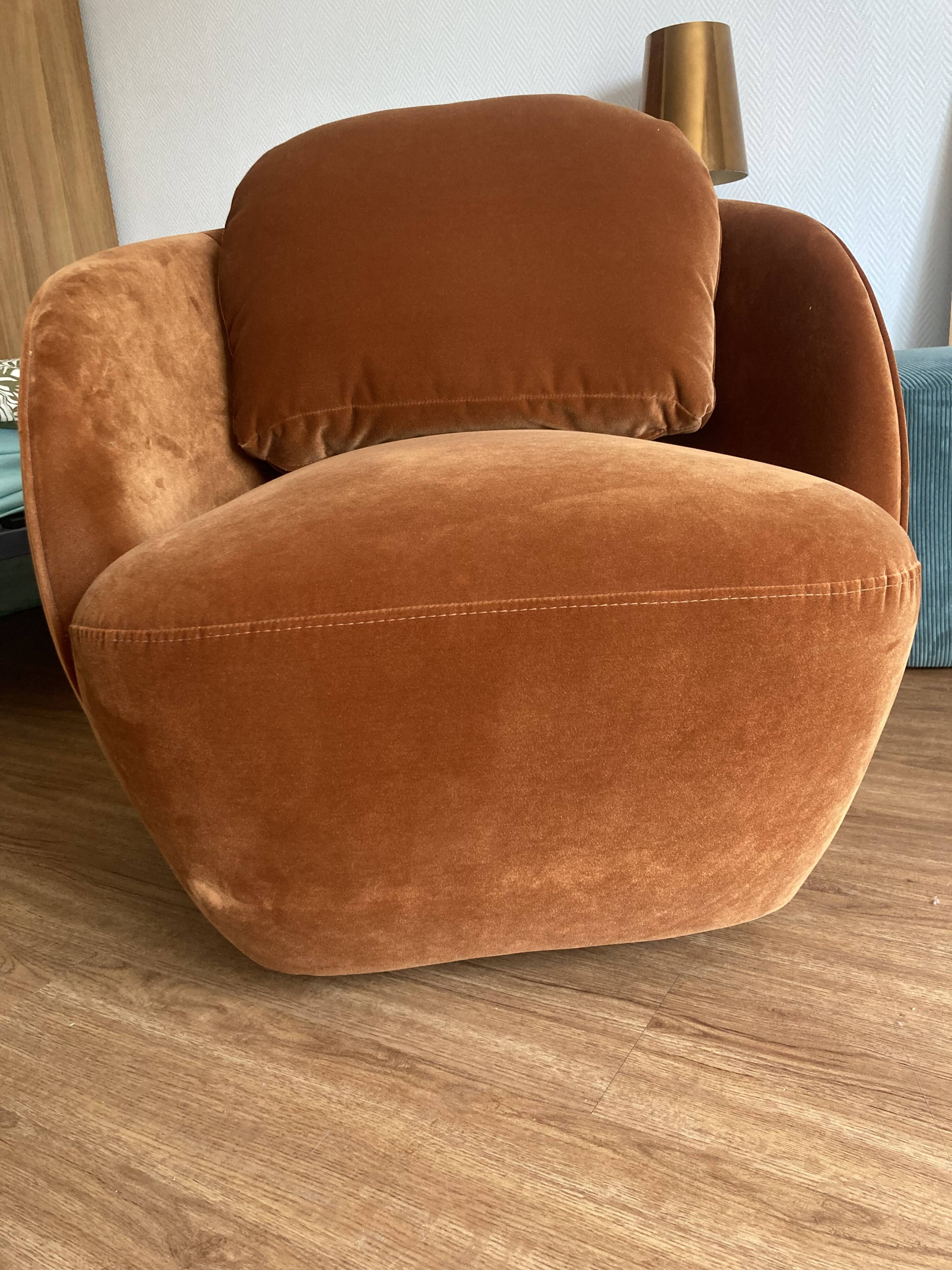 Fauteuil boule alpine AMPM velours Orange
