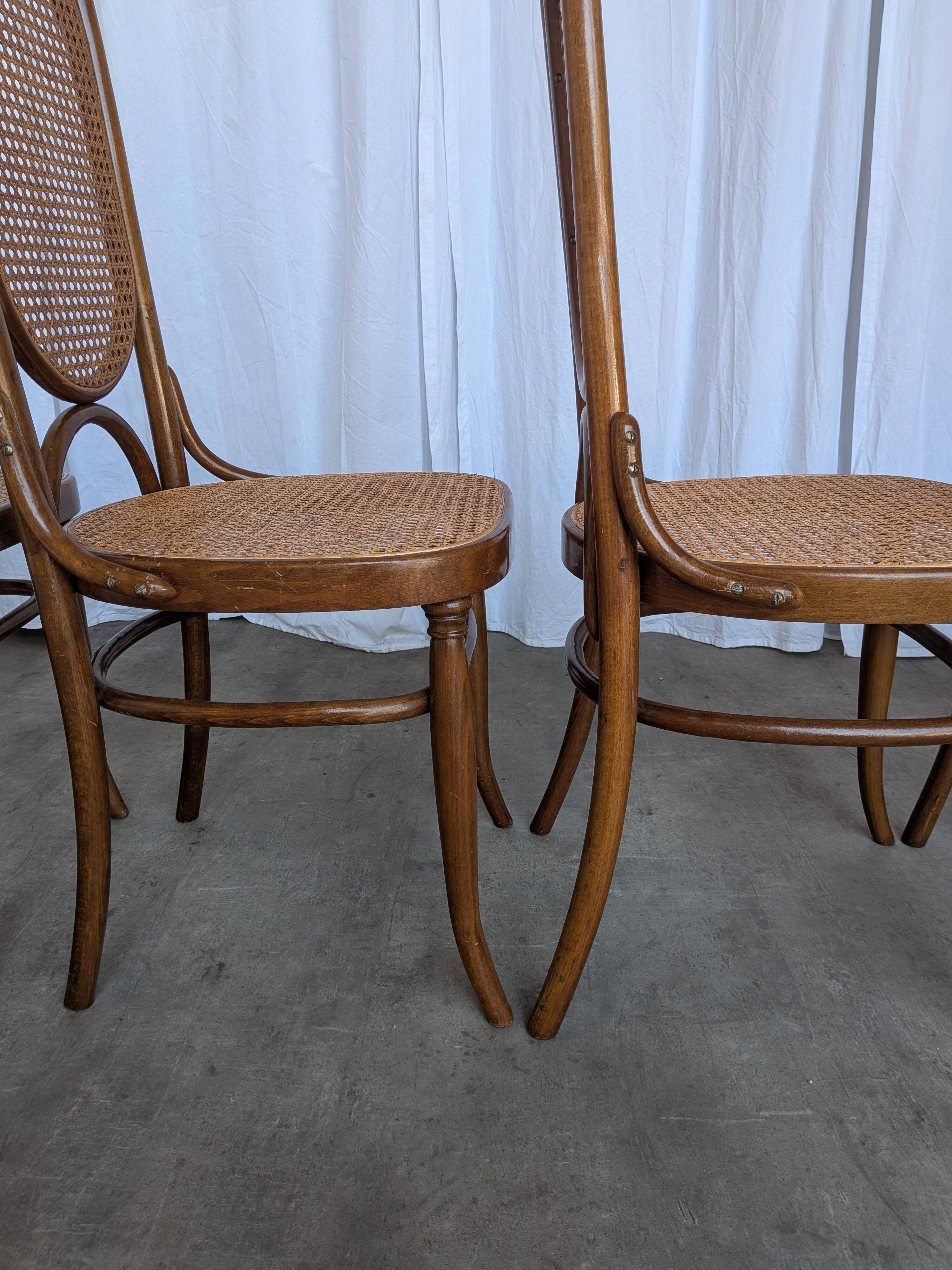 Set of 6 Mid-century Bentwood Cane Dining Chair, Thonet Style, 1970s Yugosl