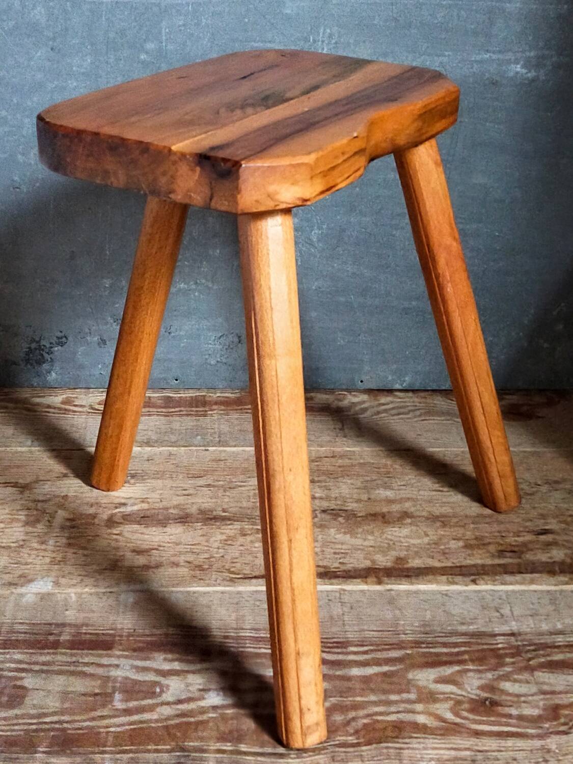Solid wood tripod stool from the 50s