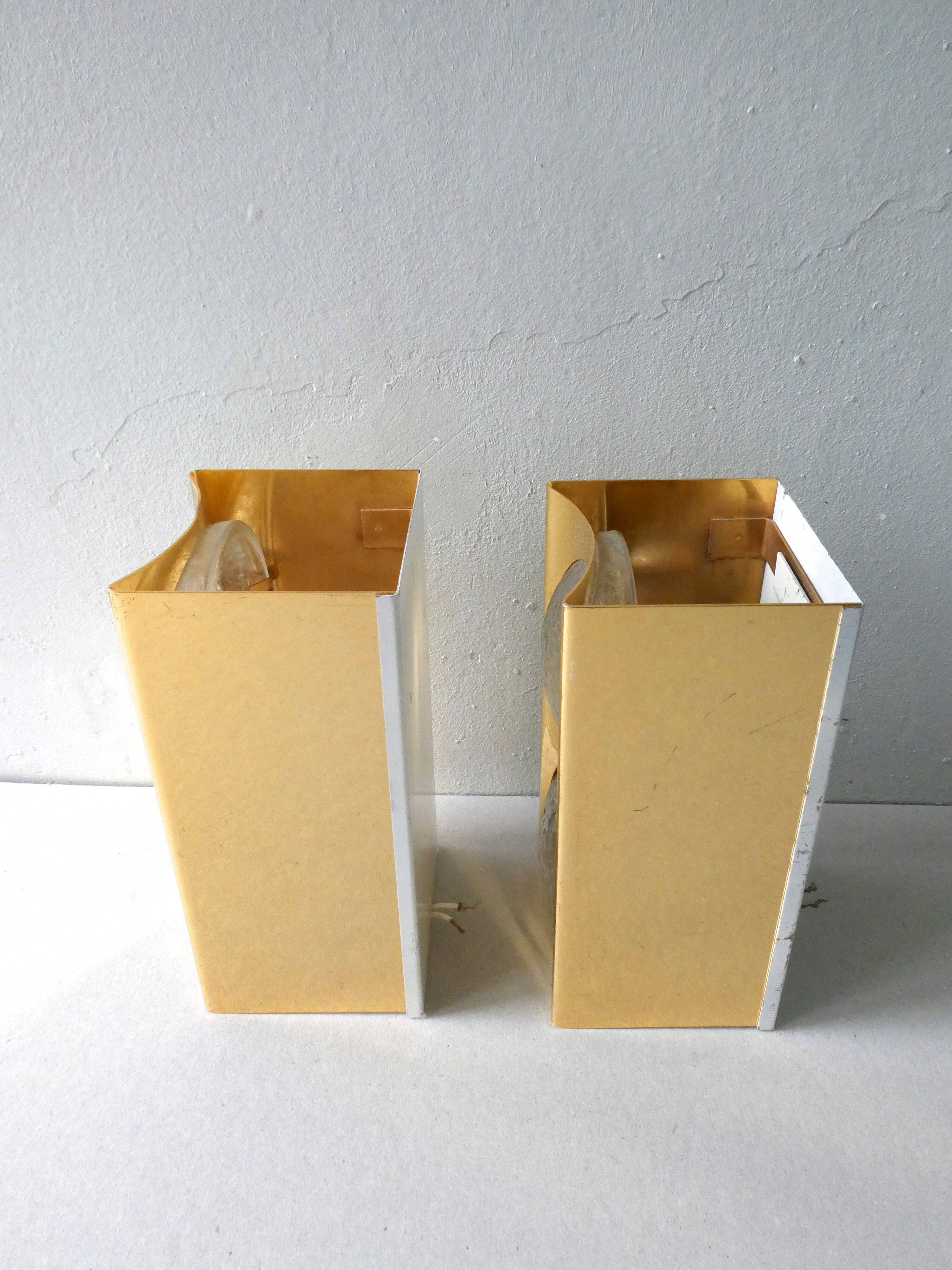 Pair of gold metal and frosted glass sconces